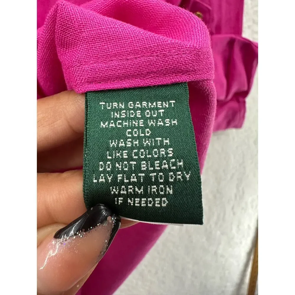 Lauren Ralph Lauren Exclusive Linen Women's Top - Size S Fuchsia Pre-Owned - Picture 6 of 8